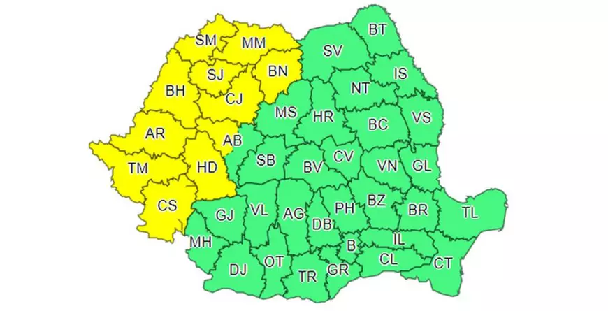 Cod galben de furtuni în 11 județe din vestul țării. Cum va fi vremea în București