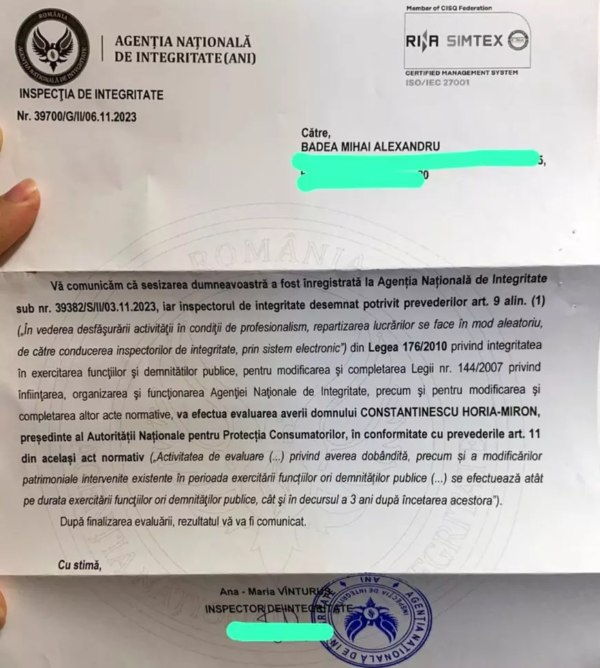 Averea șefului ANPC, verificată de Agenția Națională de Integritate. Ce spune Horia Constantinescu