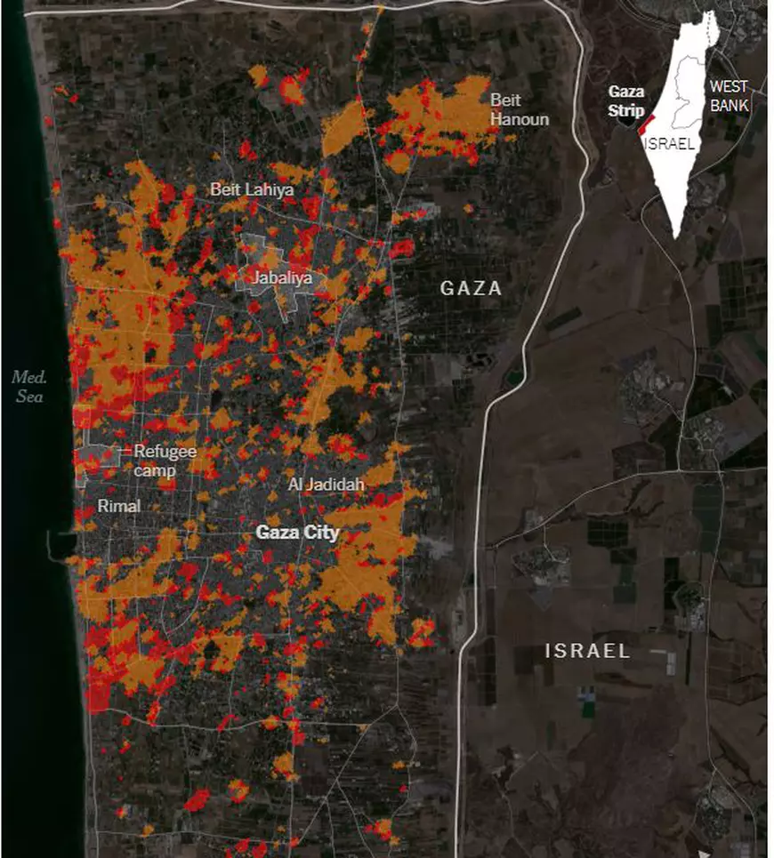 Imaginea dezastrului din Gaza se vede din satelit: o treime dintre clădirile din nordul Fâșiei sunt avariate sau distruse