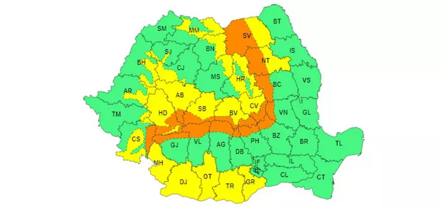 Cod portocaliu și galben de vânt puternic și viscol în aproape toată țara, până în ziua de Crăciun. Harta zonelor afectate