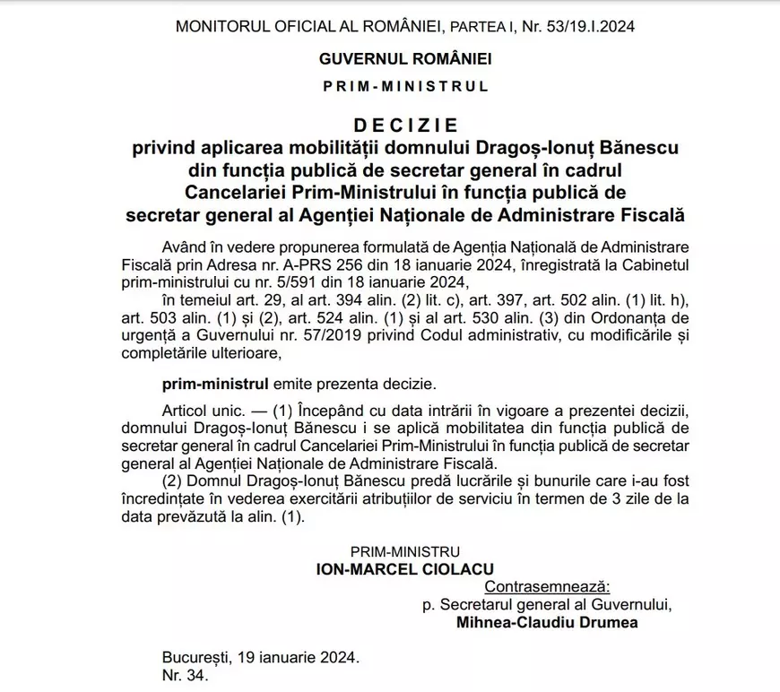 Un masterand al Academiei SRI, numit secretar general al ANAF. A trecut prin 6 ministere importante în 13 ani