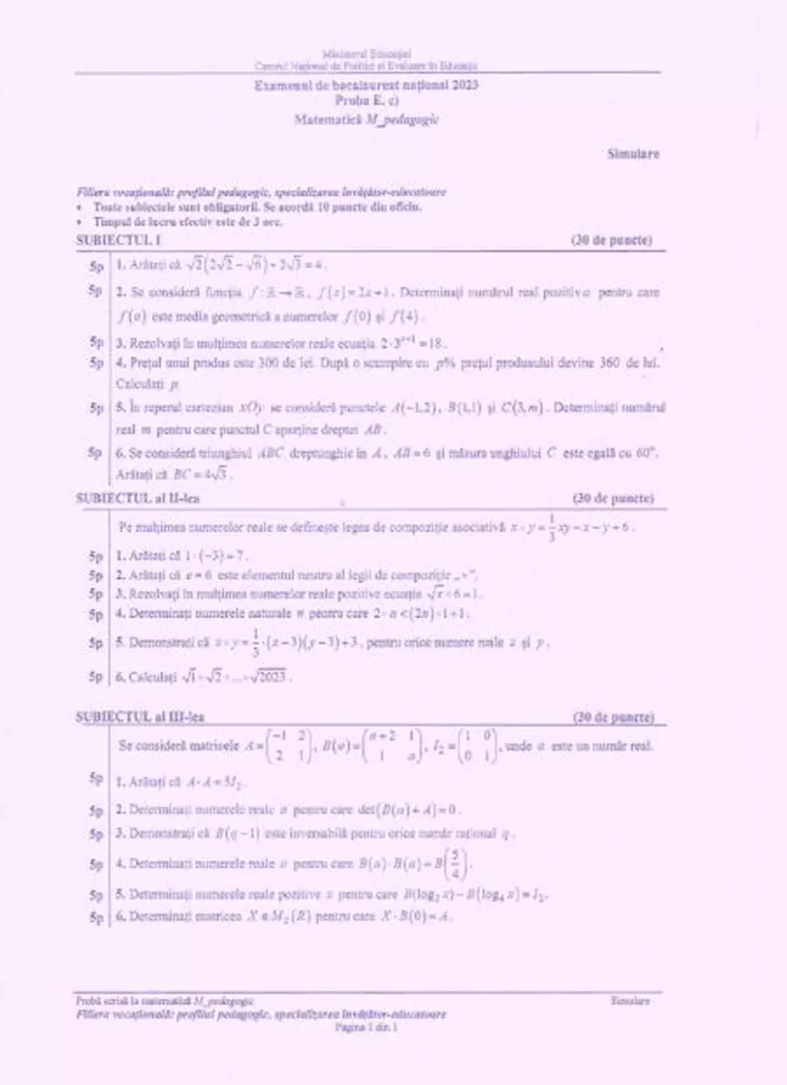 Subiecte Matematică Simulare Bacalaureat 2024. Ce Au Avut De Rezolvat