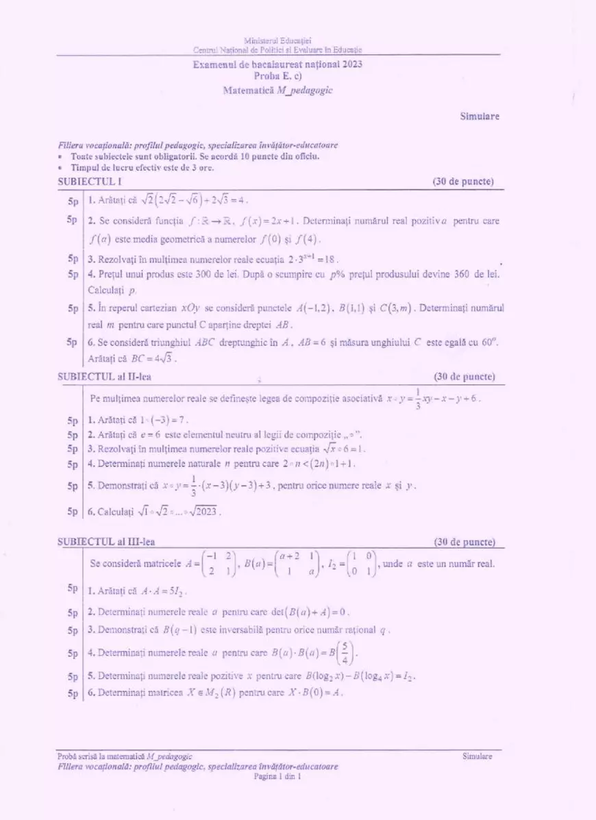 Subiecte Matematică Simulare Bacalaureat 2024. Ce Au Avut De Rezolvat