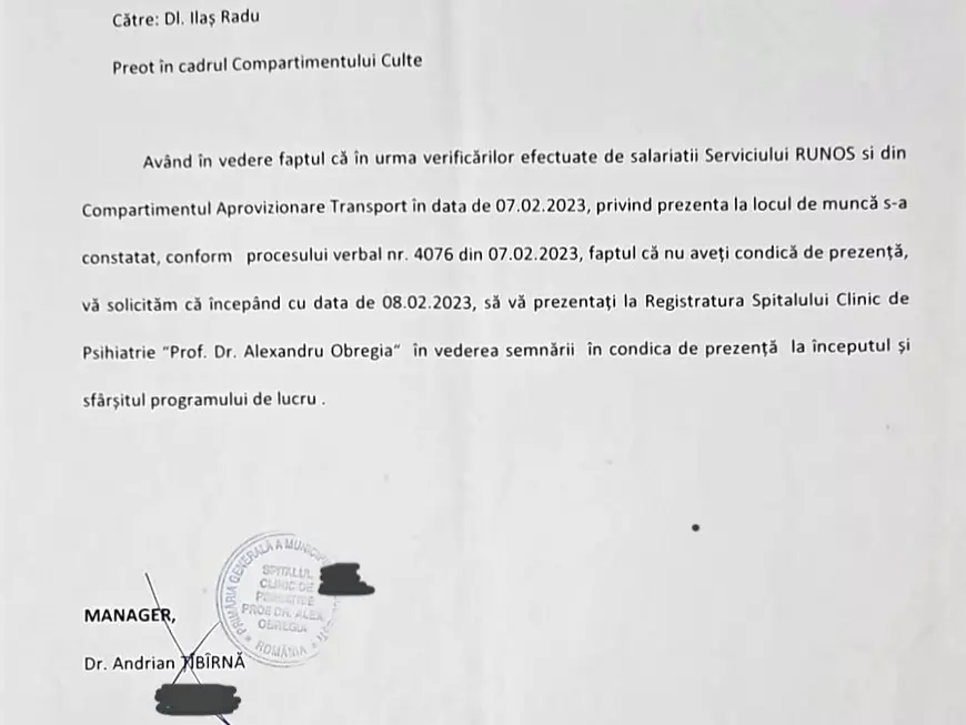 Din biroul de presă al BOR, un preot a fost angajat fără concurs, „la solicitare personală”, la Spitalul „Obregia”. Managerul Țîbîrnă: „Arhiepiscopia face numirile” | EXCLUSIV