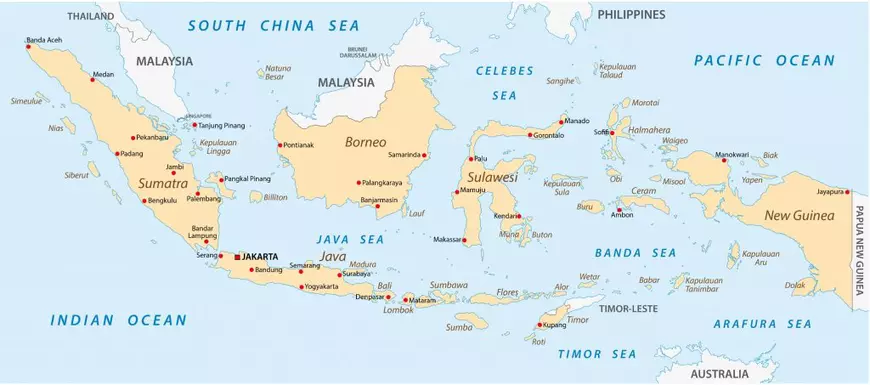 Curiozități despre Indonezia - Imagine cu harta Indoneziei.