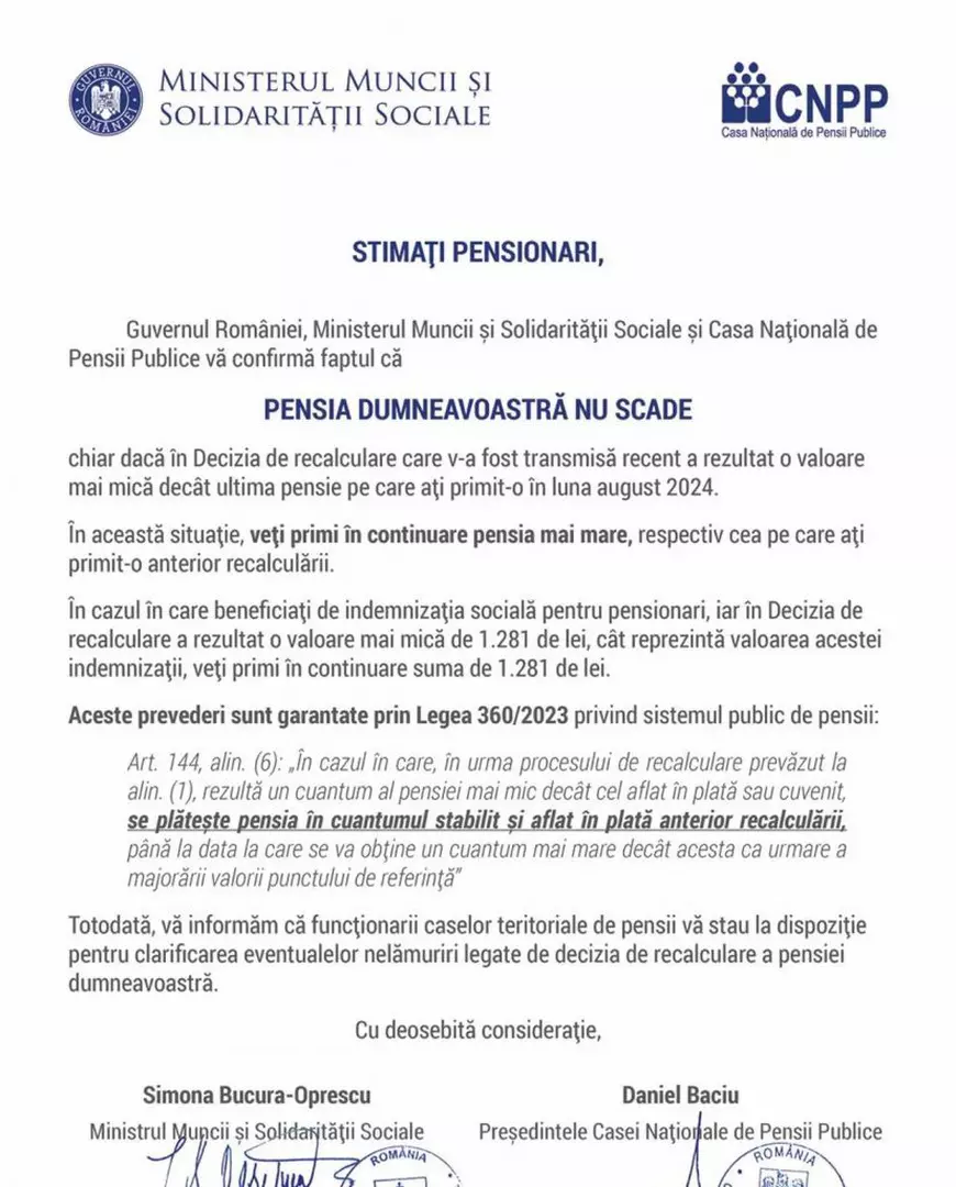 Cum arată scrisoarea oficială pe care o vor primi toți pensionarii de la Ministerul Muncii și Casa de Pensii