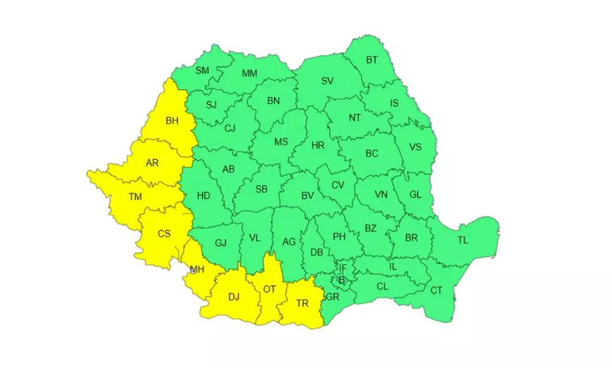 Valul de căldură se domolește: Opt județe se mai află sub cod galben de caniculă. Unde se anunță ploi puternice