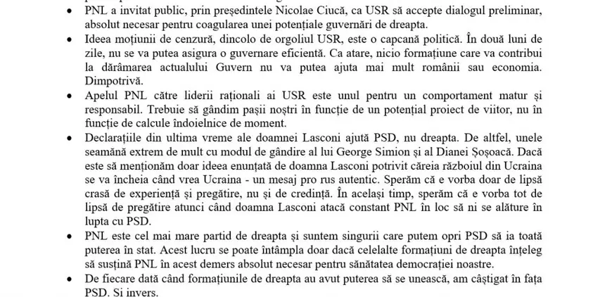 Ce sunt învățați liberalii să spună despre „criza” din coaliție, Șoșoacă și Lasconi