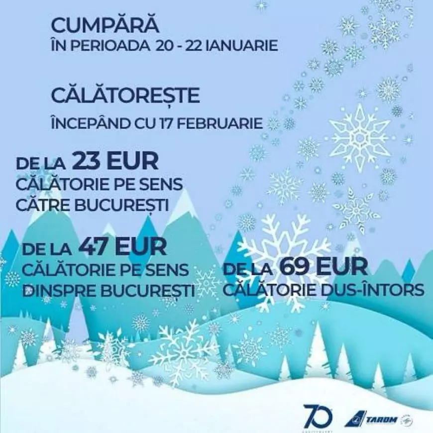 TAROM, bilete de avion de la 23 de euro pentru călătorii interne. Cât este valabilă oferta
