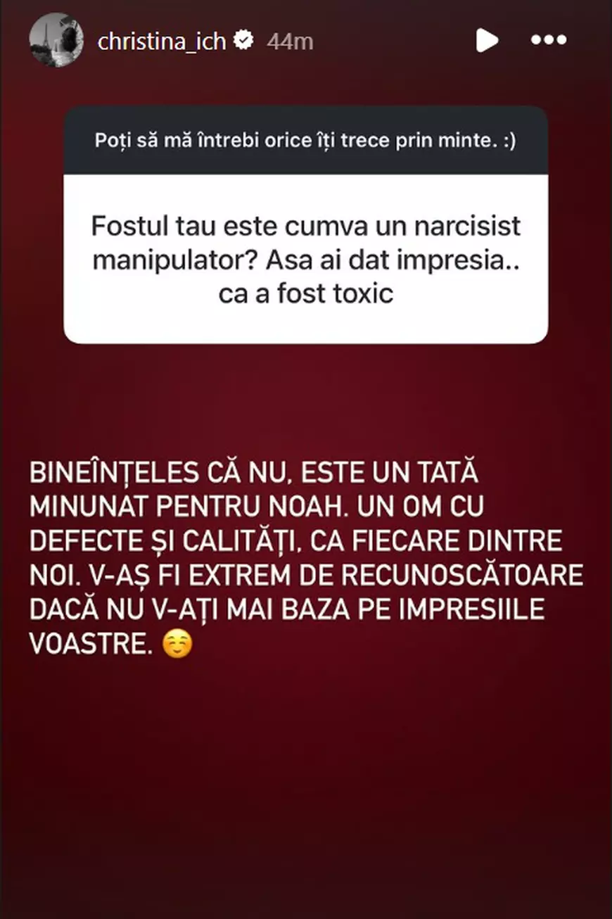 Răspunsul dat de Cristina Ich când a fost întrebată dacă Alex Pițurcă este un „narcisist manipulator”: „Un om cu defecte și calități”