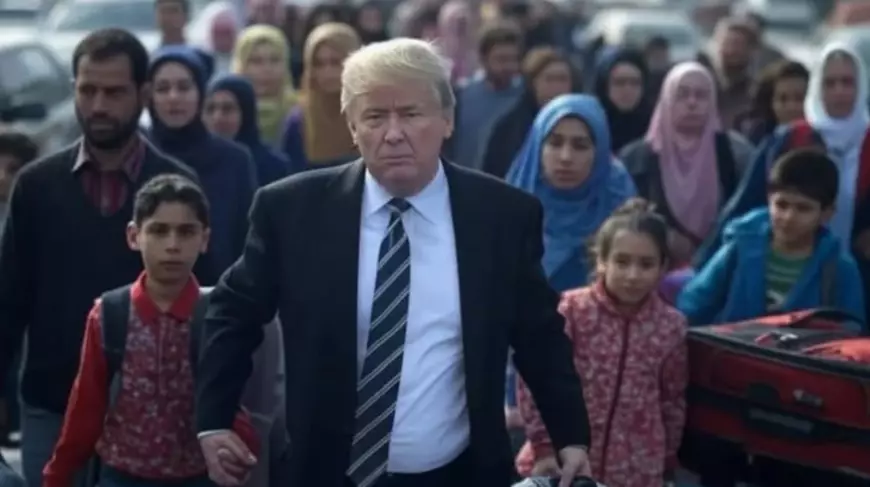 Donald Trump, imaginat ca un conducător al exodului palestinian. Fotografie creată cu inteligența artificială