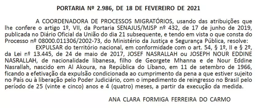 expulzare libanez din Brazilia