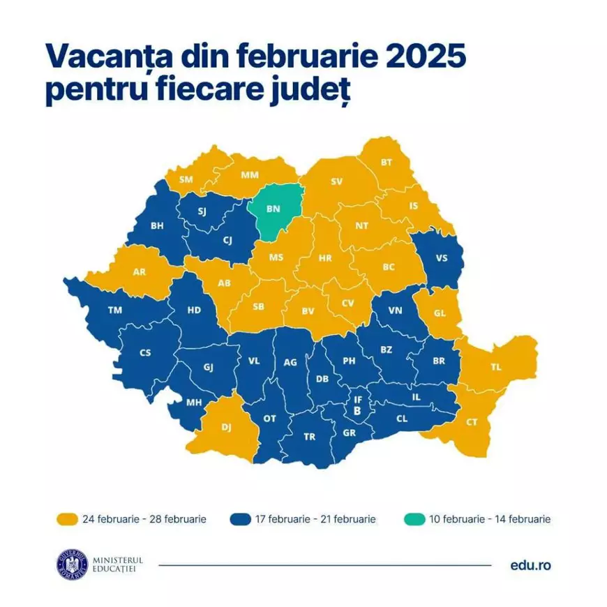 Harta vacanțelor de schi 2025 în Romania