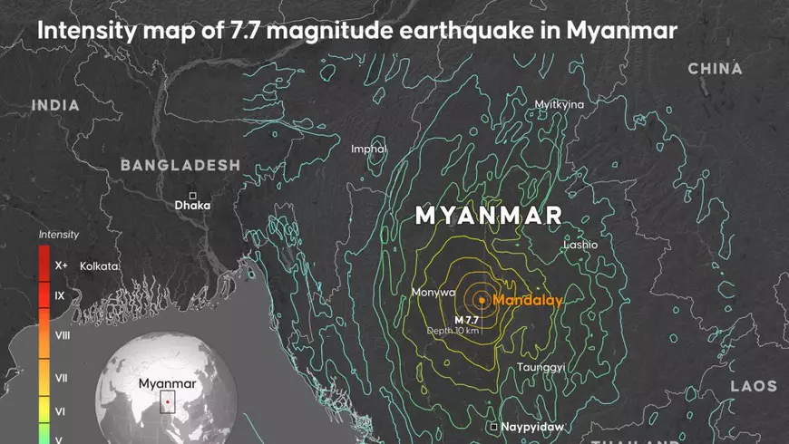Epicentrul cutremurului din Myanmar Foto: Hepta