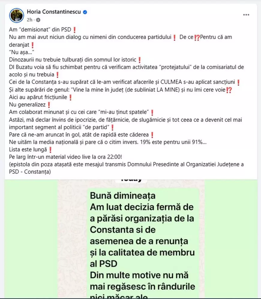 Horia Constantinescu a demisionat din PSD. Fostul șef al ANPC: „Pentru că am deranjat. M-au învins ipocrizia, fățărnicia, slugărnicia”