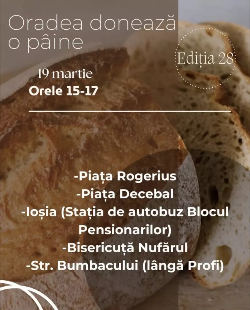 „Oradea donează o pâine” ajunge la ediția 28. Eveniment caritabil pe 19 martie 2025