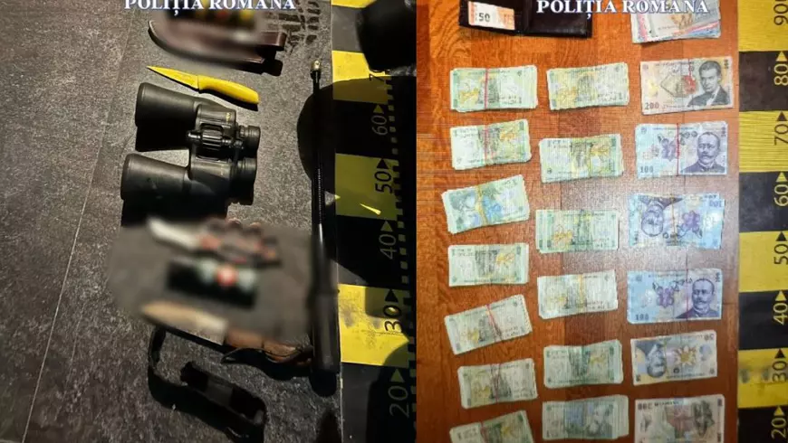 arme, binocluri și bani descoperite de poliție în urma unor percheziții