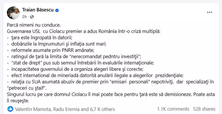 Traian Băsescu i-a cerut demisia lui Marcel Ciolacu. Premierul: „Turnător ordinar”