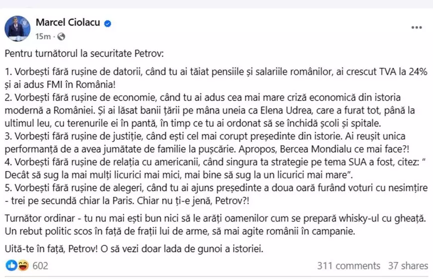 Traian Băsescu i-a cerut demisia lui Marcel Ciolacu. Premierul: „Turnător ordinar”