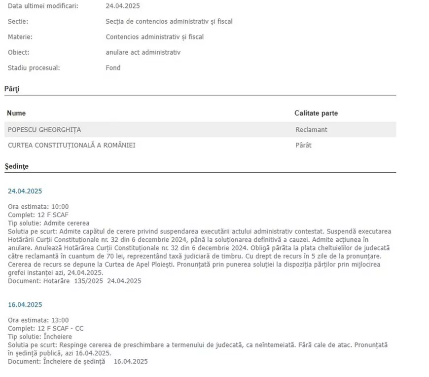 Decizie controversată a Curții de Apel Ploiești, care a suspendat hotărârea CCR de anulare a alegerilor 2024. Principalele reacții