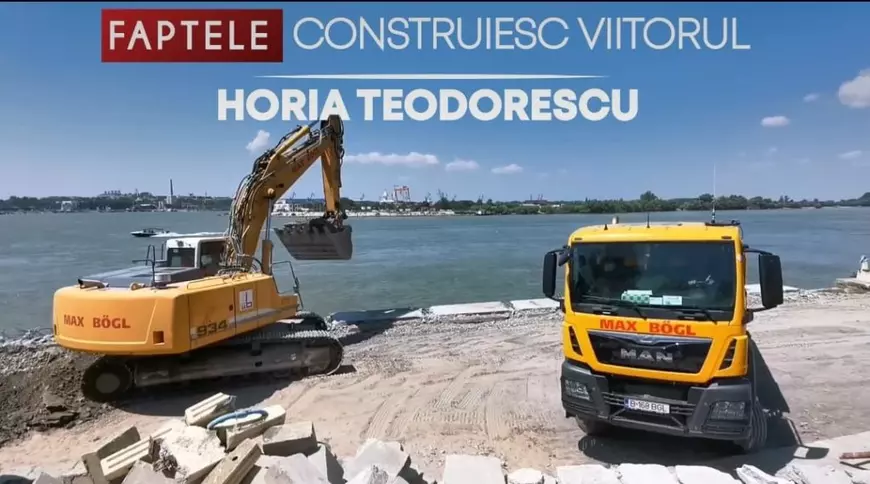 utilajele Max Boegl pe faleza din municipiul Tulcea în timpul lucrărilor de modernizare/ sursa Facebook) 