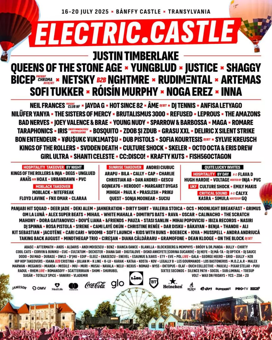 Afiș final pentru Electric Castle 2025: Justin Timberlake, Queens of the Stone Age, Yungblud, Justice ca headliners, plus alți 200 de artiști în program