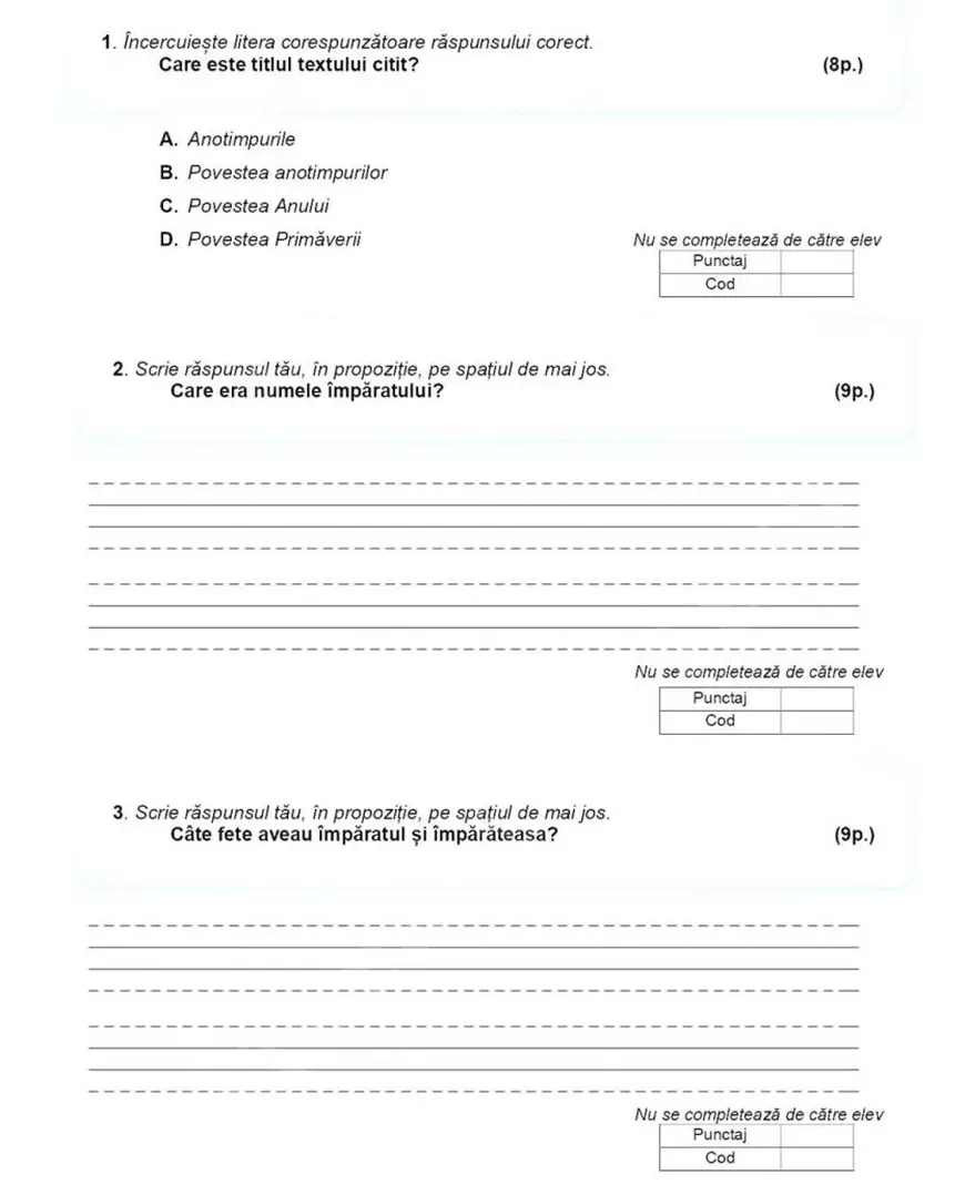 Evaluare Națională clasa a-II, 2025. Ce subiecte au primit elevii la Citire