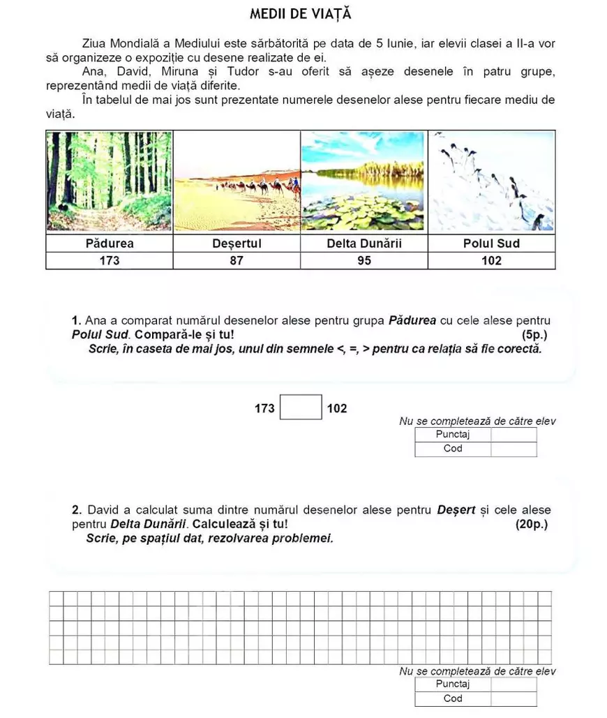 Evaluare Națională clasa a II-a, 2025. Ce subiecte au primit elevii la Matematică și Explorarea mediului