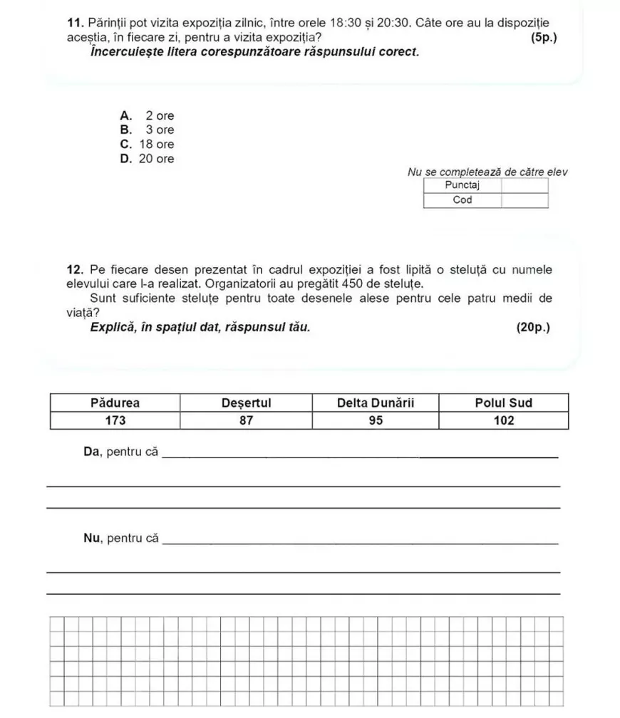 Evaluare Națională clasa a II-a, 2025. Ce subiecte au primit elevii la Matematică și Explorarea mediului