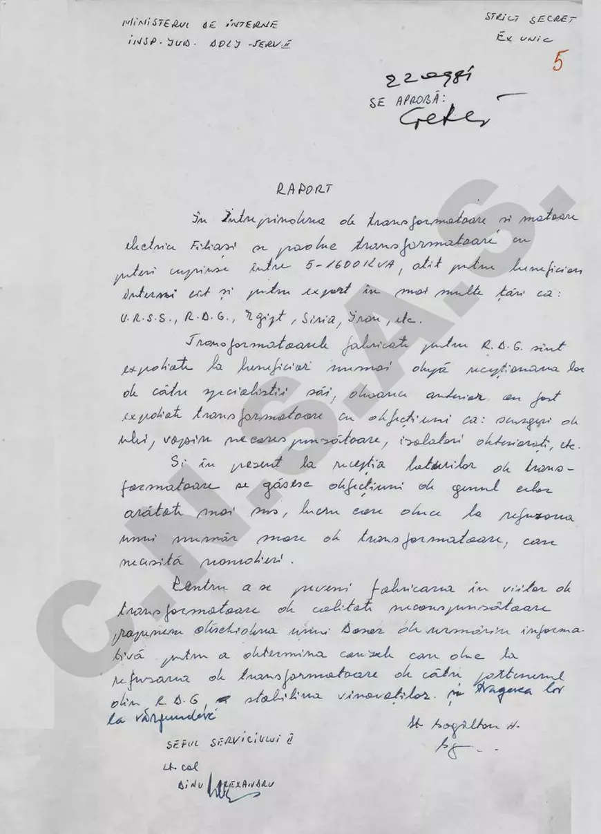 Raportul întocmit de Securitate