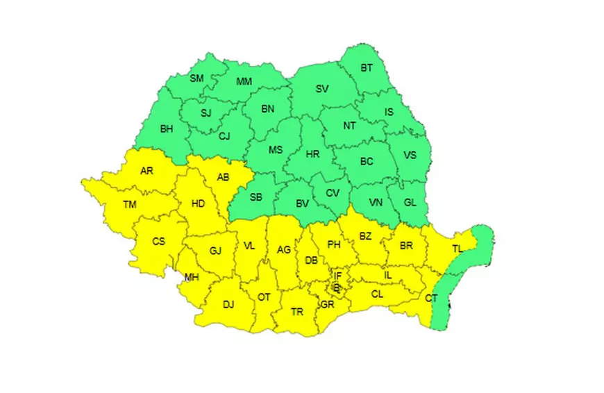 Cod galben de caniculă în jumătate de țară până joi seara. Harta zonelor vizate de avertizarea meteo ANM