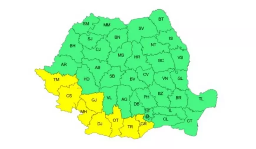 Avertizare meteo ANM de ploi torențiale, vijelii și grindină, dar și de caniculă: 15 județe sunt vizate de codurile galbene