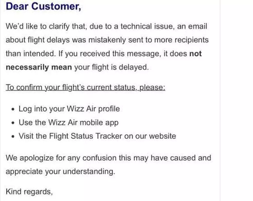 Turiștii Wizz Air, induși în eroare de un e-mail. Compania low-cost cere scuze