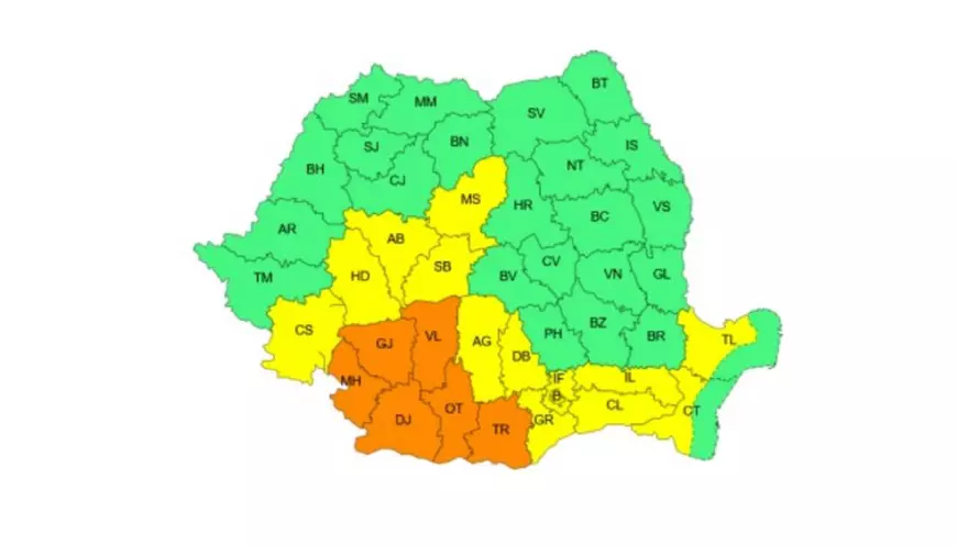 Cod roșu de caniculă în 3 județe ale țării, cod portocaliu și galben în restul. În 9 județe va ploua torențial. Harta zonelor vizate de avertizările meteo