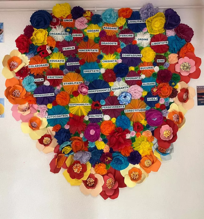 Inima cu mesaje motivaționale de pe peretele de la intrare. Foto: Arhivă personală