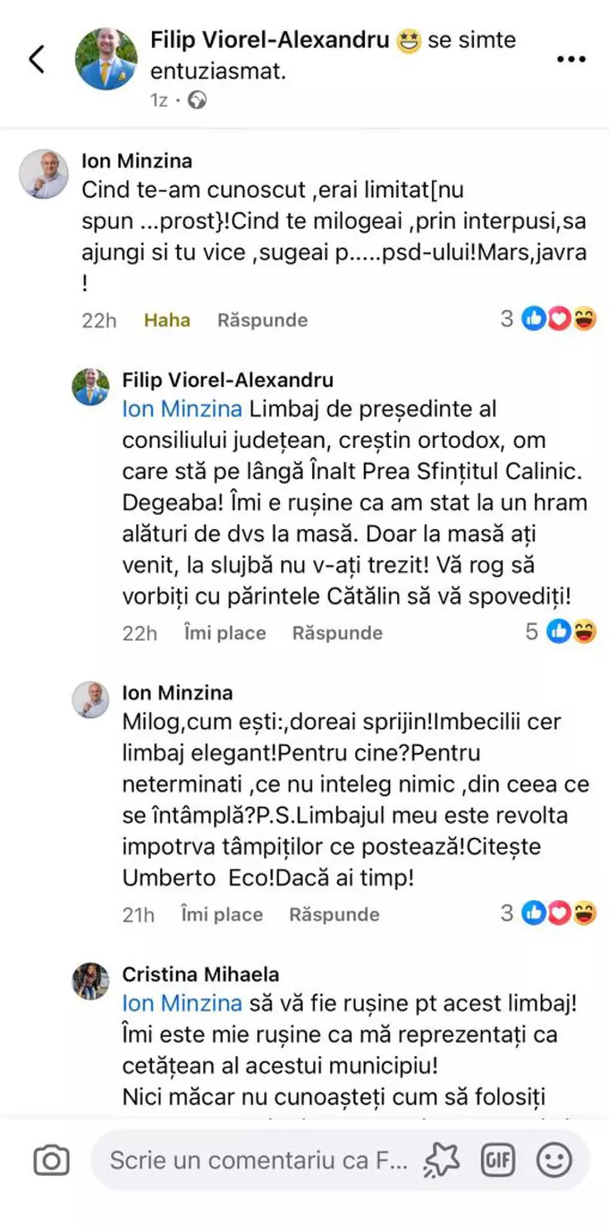 Ion Mînzînă, șeful PSD Argeş și al CJ-ului, limbaj suburban și jigniri către un liberal: „Sugeai... Marș, javră”. Reacția PNL