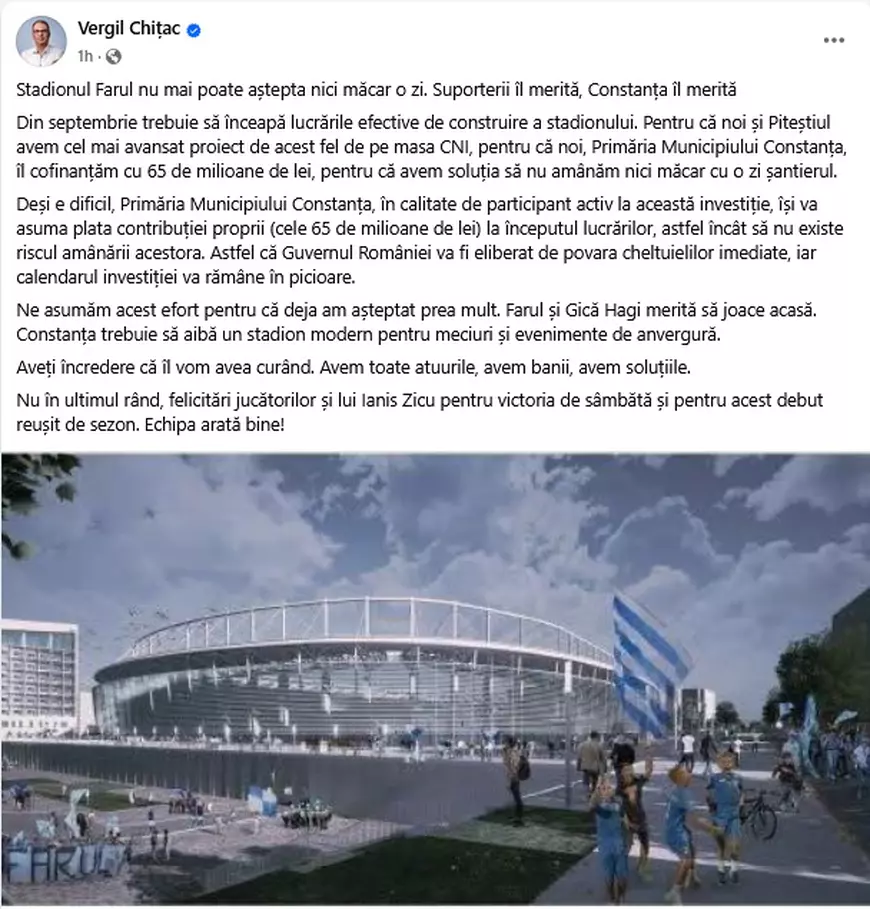 Stadionul din Constanța primește finanțare de la primărie: „Nu mai poate aștepta nici măcar o zi”