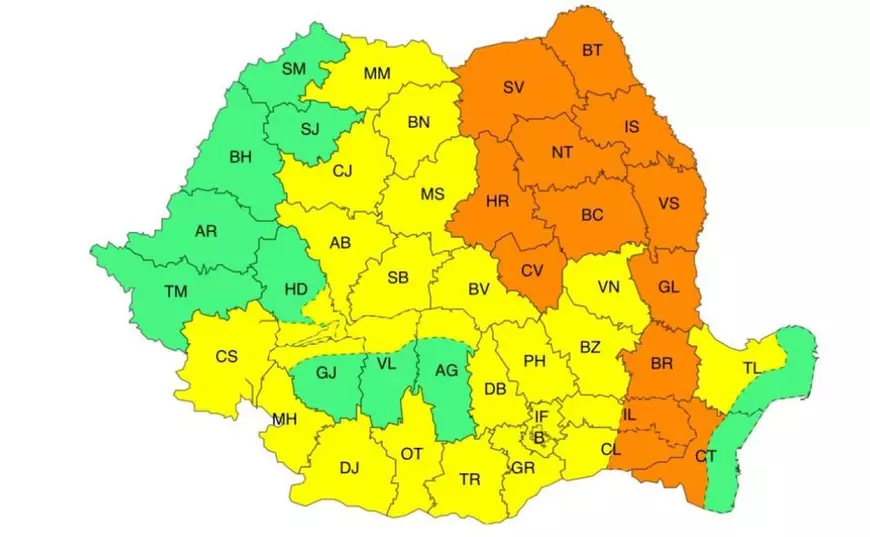 Cod portocaliu de furtuni în 13 județe. ANM anunță vijelii și ploi torențiale de până la 60 l/mp