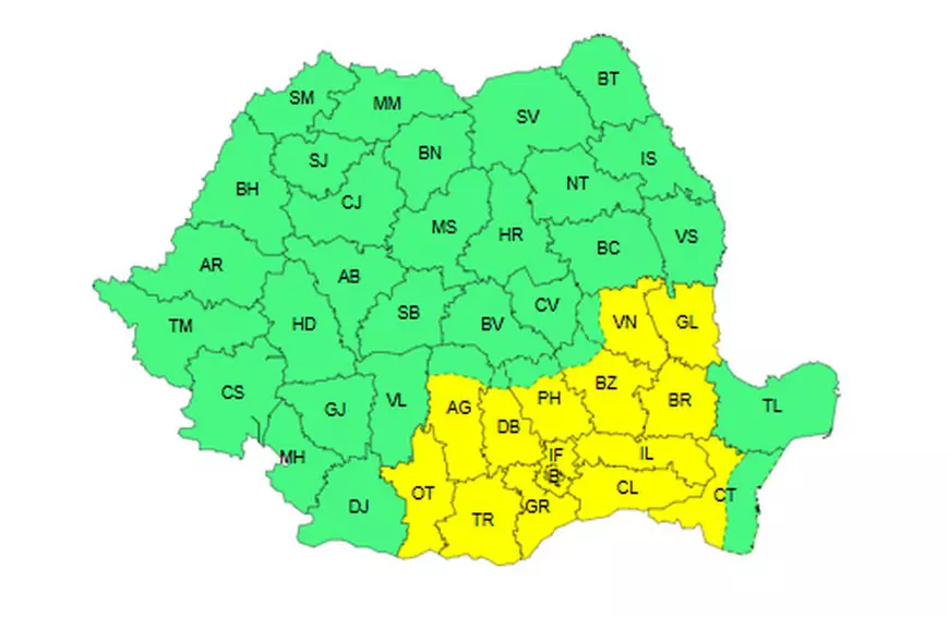 Furtuni și vijelii în jumătate de țară, caniculă în sud-est până miercuri. Harta județelor afectate de avertizările meteo ANM cod galben