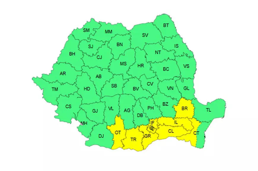 Furtuni și vijelii în jumătate de țară, caniculă în sud-est până miercuri. Harta județelor afectate de avertizările meteo ANM cod galben