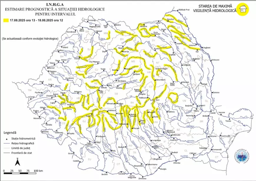 Cod galben de inundații pentru 29 de județe din România, pentru peste 24 de ore. Lista zonelor afectate