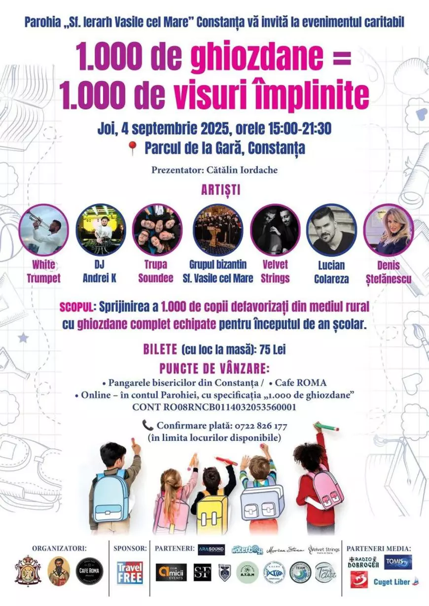 O biserică din Constanța organizează un eveniment pentru a cumpăra 1.000 de ghiozdane copiilor defavorizați din mediul rural