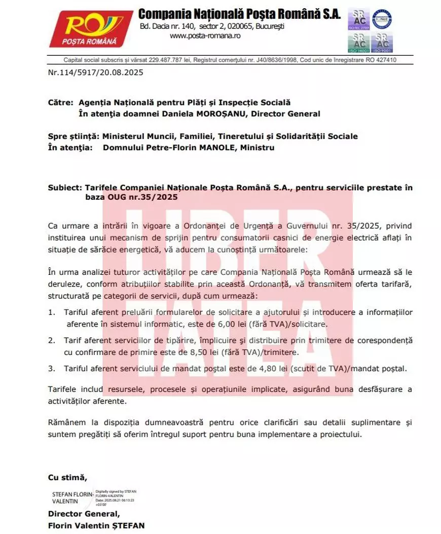 Scandal pe banii rom&acirc;nilor. C&acirc;t a cerut Po&#537;ta Rom&acirc;n&#259; ca s&#259; distribuie ajutoarele de energie. Florin Manole: &bdquo;Tic&#259;lo&#537;ie &#537;i nesim&#539;ire&rdquo;