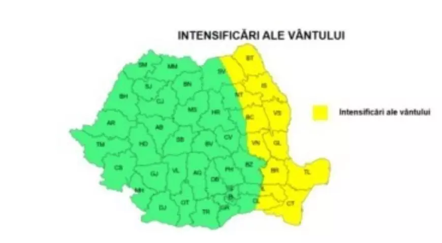 Cod galben de vânt puternic în mai multe județe, miercuri și joi. Temperaturile scad accentuat