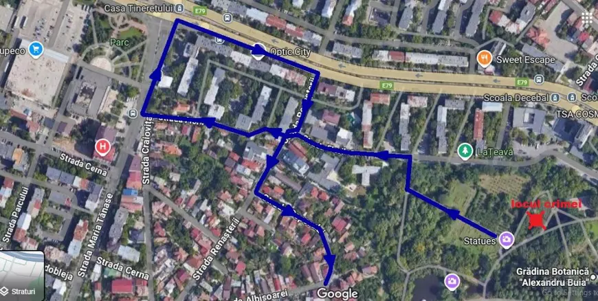 Traseu lui Mario F. imediat după ce a comis crima şi până în momentul prinderii sale