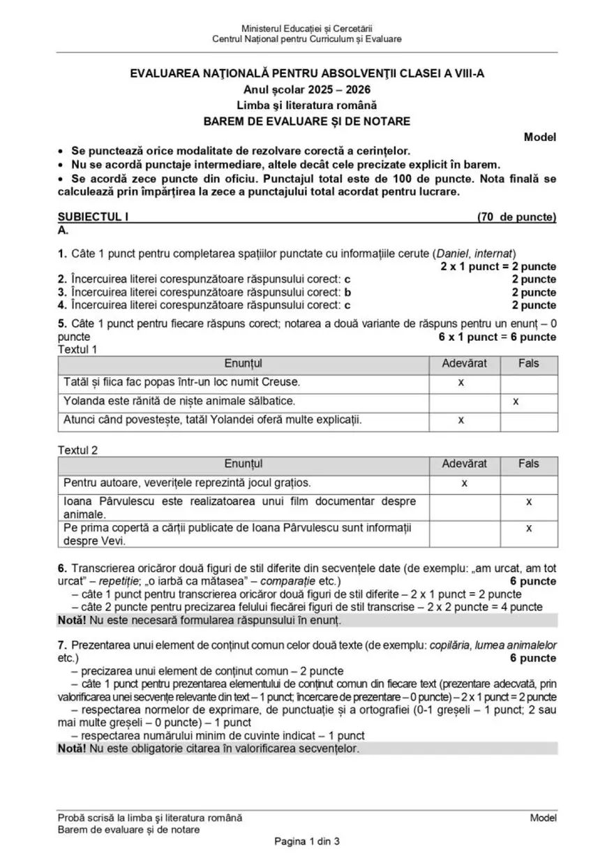 Evaluare Națională 2026. Model de subiecte la Limba și literatura română