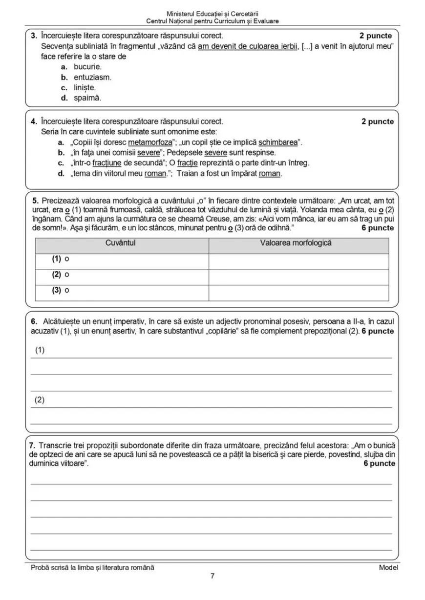 Evaluare Națională 2026. Model de subiecte la Limba și literatura română