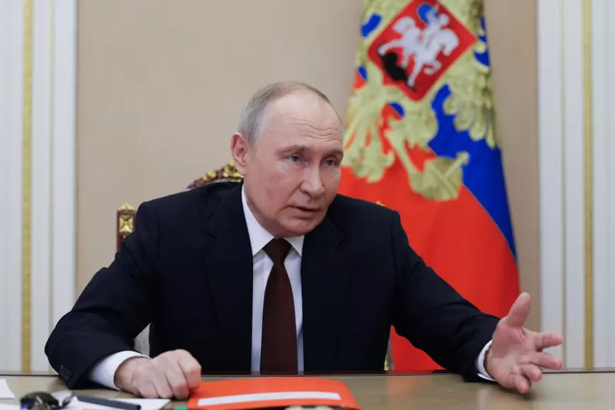 Președintele rus Vladimir Putin prezidează o întâlnire cu membrii Consiliului de Securitate prin videoconferință la Kremlin, Moscova, Rusia