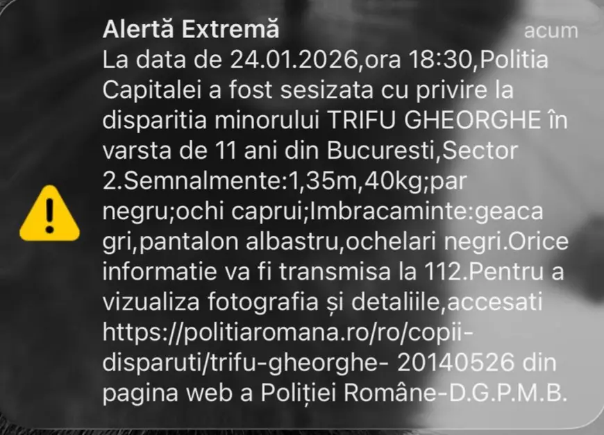 Copilul de 11 ani, dat dispărut în București, a fost găsit: este în afara oricărui pericol