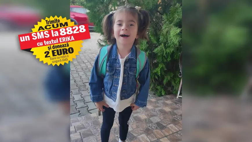 Erika are nevoie de 2.500 de lei lunar, după ce a fost operată din cauza unei malformații cardiace. Micuța, care nu a împlinit 4 ani, trebuie să urmeze, timp de un an, investigații și tratamente postoperatorii